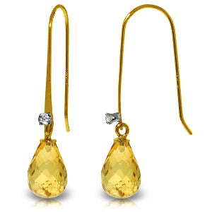1.38 Carat 14K Solid Yellow Gold Fish Hook Earrings with Diamond & Citrine Gemstones - Elegant Jewelry for Women, Perfect for Parties, Weddings & Everyday Wear