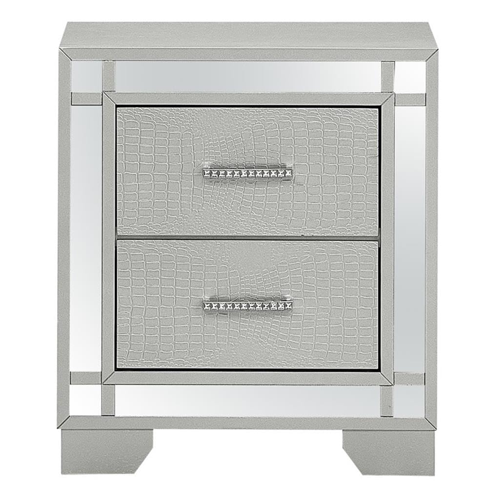 Glory Furniture 2-Drawer Nightstand with Metal Frame - Silver Champagne Finish - Bedside Table for Bedroom, Living Room & Guest Room - Modern Storage Solution for Small Spaces