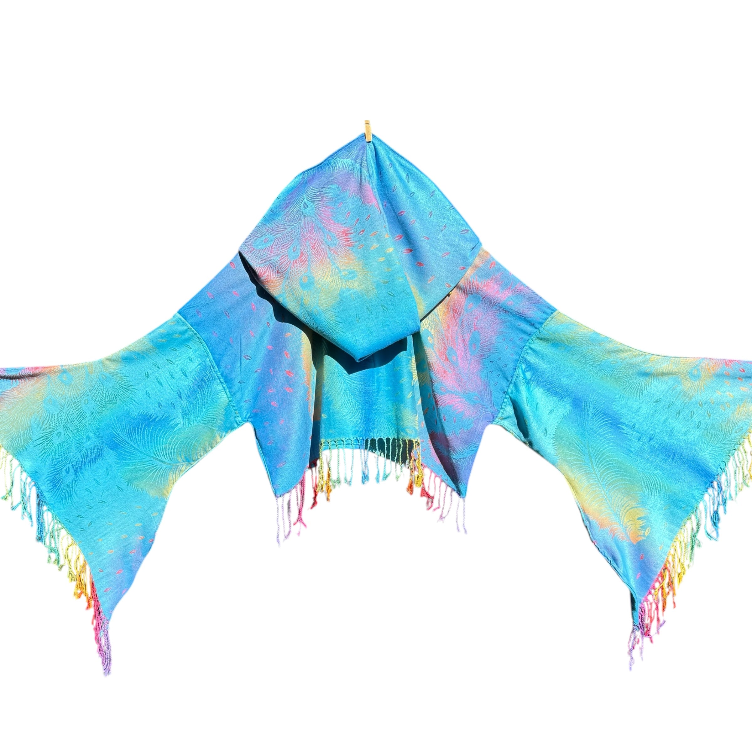 Butterfly Bell Pashmina Wrap - Teal Peacock Rainbow Color Shawl for Women | Perfect for Yoga, Beach Cover-Up, and Boho Fashion