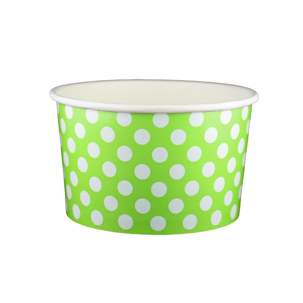 20 oz Polka Dot Green Yogurt Paper Cups - 600 Count Bulk Pack | Disposable Eco-Friendly Cups for Smoothies, Parfaits, Desserts & Party Serving