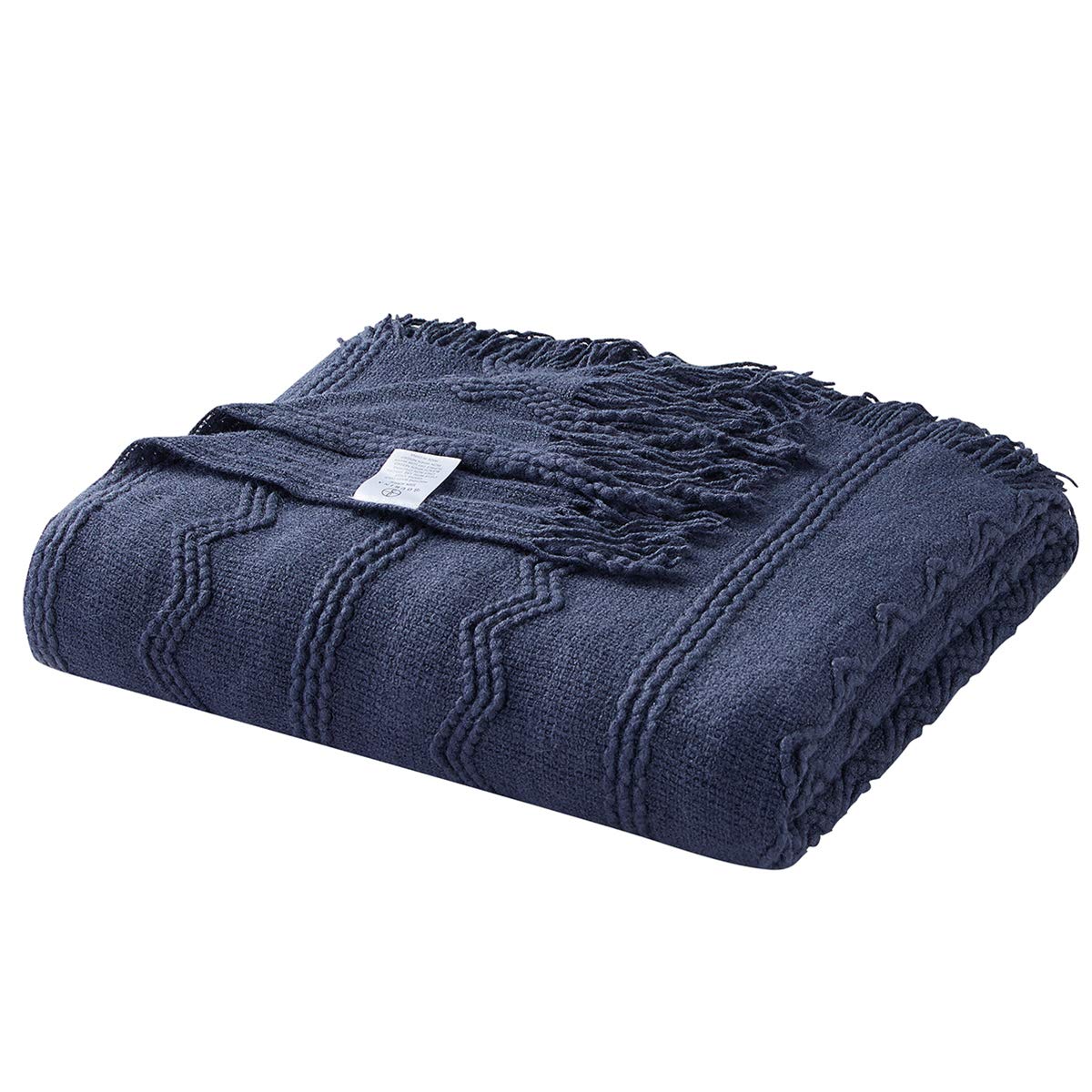 BOURINA Navy Blue Knitted Throw Blanket 50x90 Inches - Soft Textured Solid Blanket for Sofa, Couch, Bed | Cozy Home Decor, Perfect for Living Room, Bedroom & Gifts