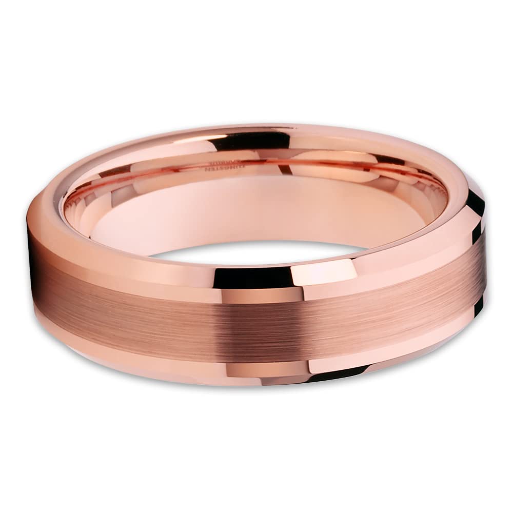 Rose Gold Tungsten Wedding Band for Women & Men - 6mm Comfort Fit Ring - 18k Rose Gold Plated Anniversary & Engagement Ring - Perfect for Weddings, Proposals & Special Occasions