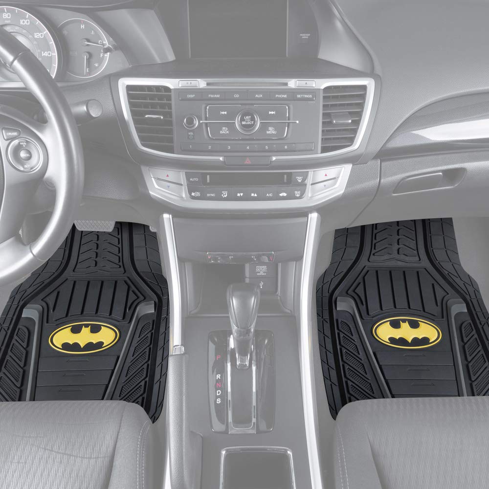 BDK Warner Bros DC Comics Armored Batman Heavy Duty All-Weather Car Mats - Non-Slip Custom Fit Rubber Floor Liners (2 Front Mats 27x18in + 1 Rear Liner 18x58in) - Perfect for SUVs, Trucks & Sedans - Superhero Themed Car Accessories for DC Fans