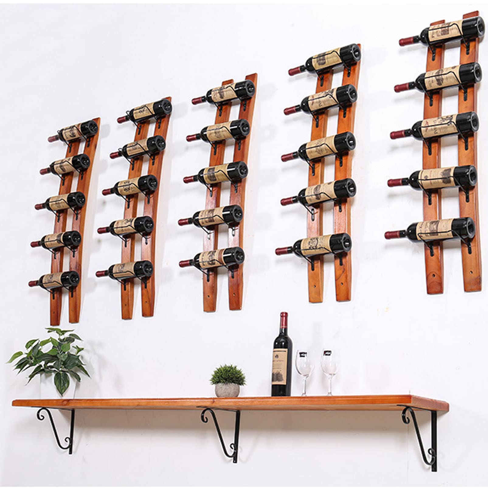 Metal Wall Mount Wine Rack - Rustic Wooden Hanging Shelf for Kitchen & Bar Decor