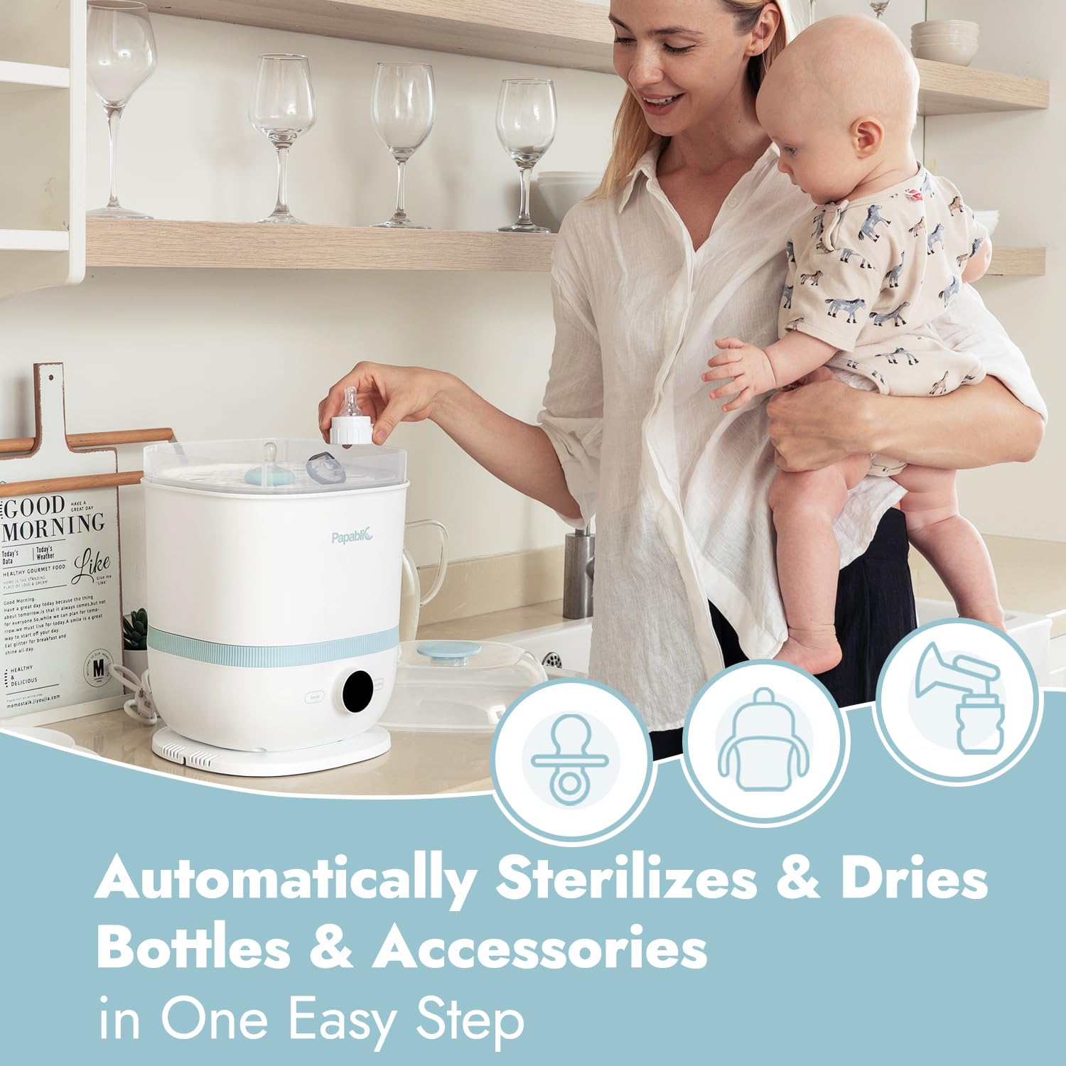 Papablic Electric Baby Bottle Sterilizer and Dryer - 13 Bottle Capacity, Large Steam Sanitizer for Baby Bottles, Pacifiers & Newborn Essentials - Perfect for Busy Parents & Large Families