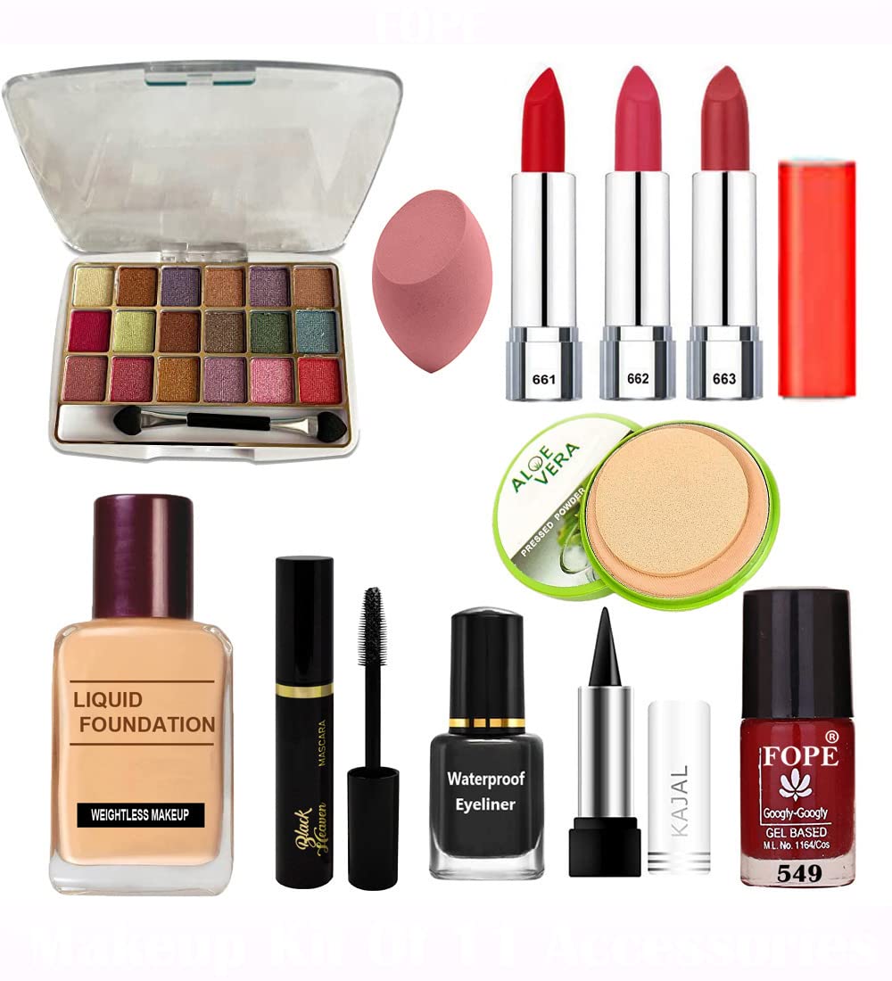 Fope Complete Travel Makeup Kit for Women & Girls - 12-Piece Cosmetic Set with Mirror (S19K04A2107) | Perfect for Vacation, Business Trips & On-the-Go Touch Ups