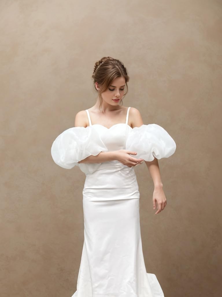 Detachable Organza Puff Sleeves for Wedding Dresses - Stretchy Cuff Bridal Accessories - Perfect for Bridal Gowns, Prom Dresses & Formal Occasions