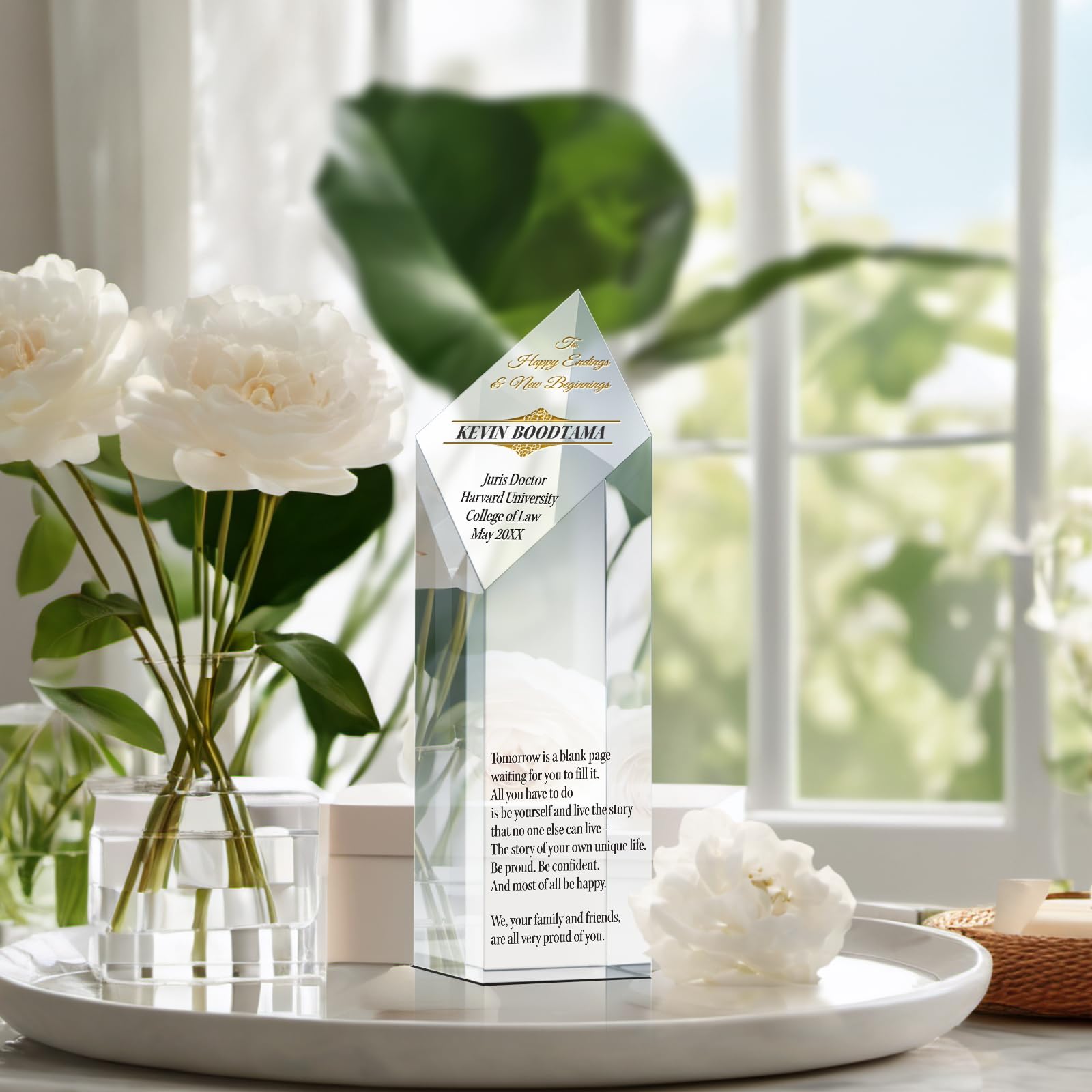**Personalized Crystal Law School Graduation Gift – Custom Engraved with Name, School & Degree – Unique Graduation Plaque for Son, Daughter, Husband – Perfect for Office Display & Milestone Celebration**