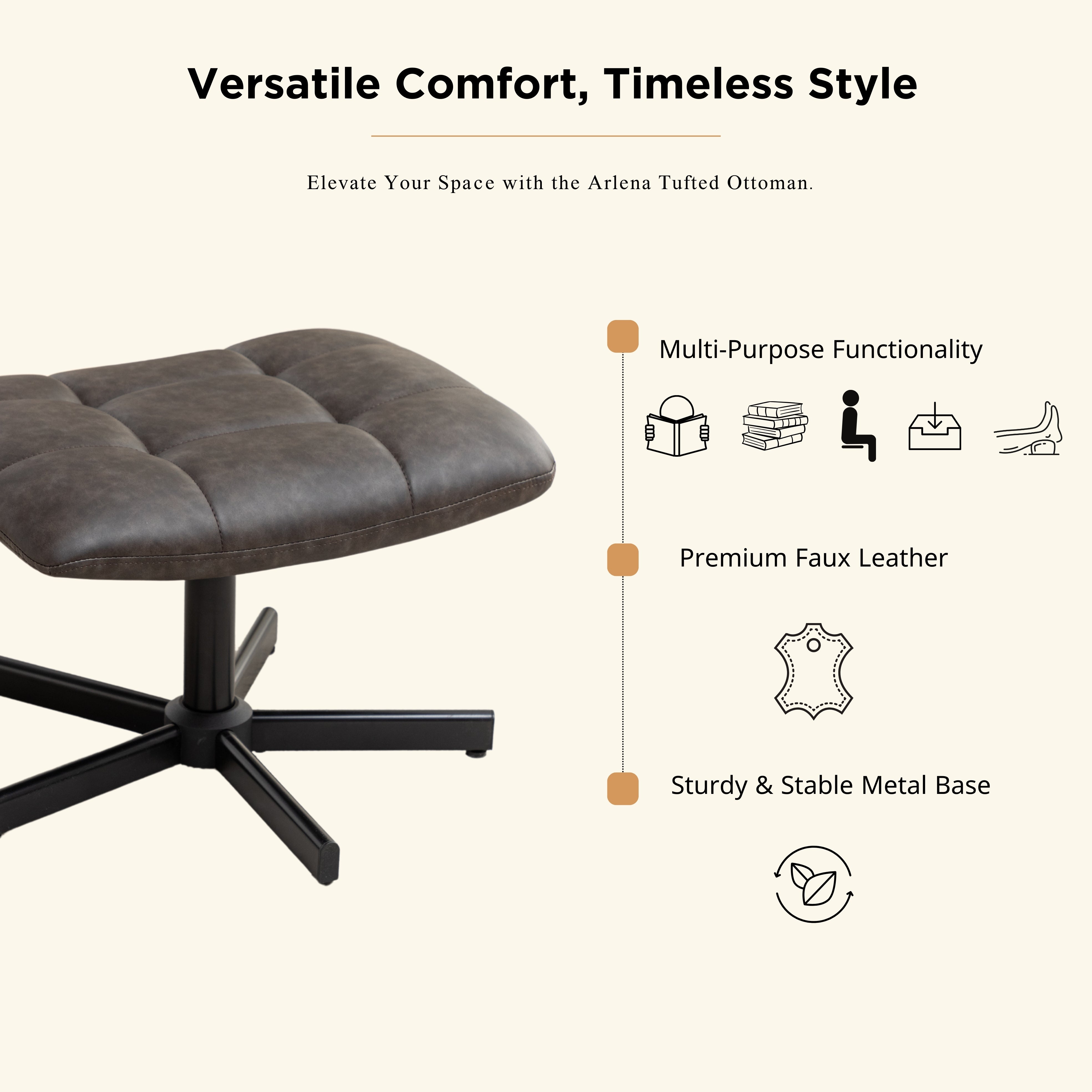 Roundhill Furniture Arlena Faux Leather Tufted Accent Chair with Ottoman Set - Modern Living Room Seating for Home Office, Bedroom or Lounge Area