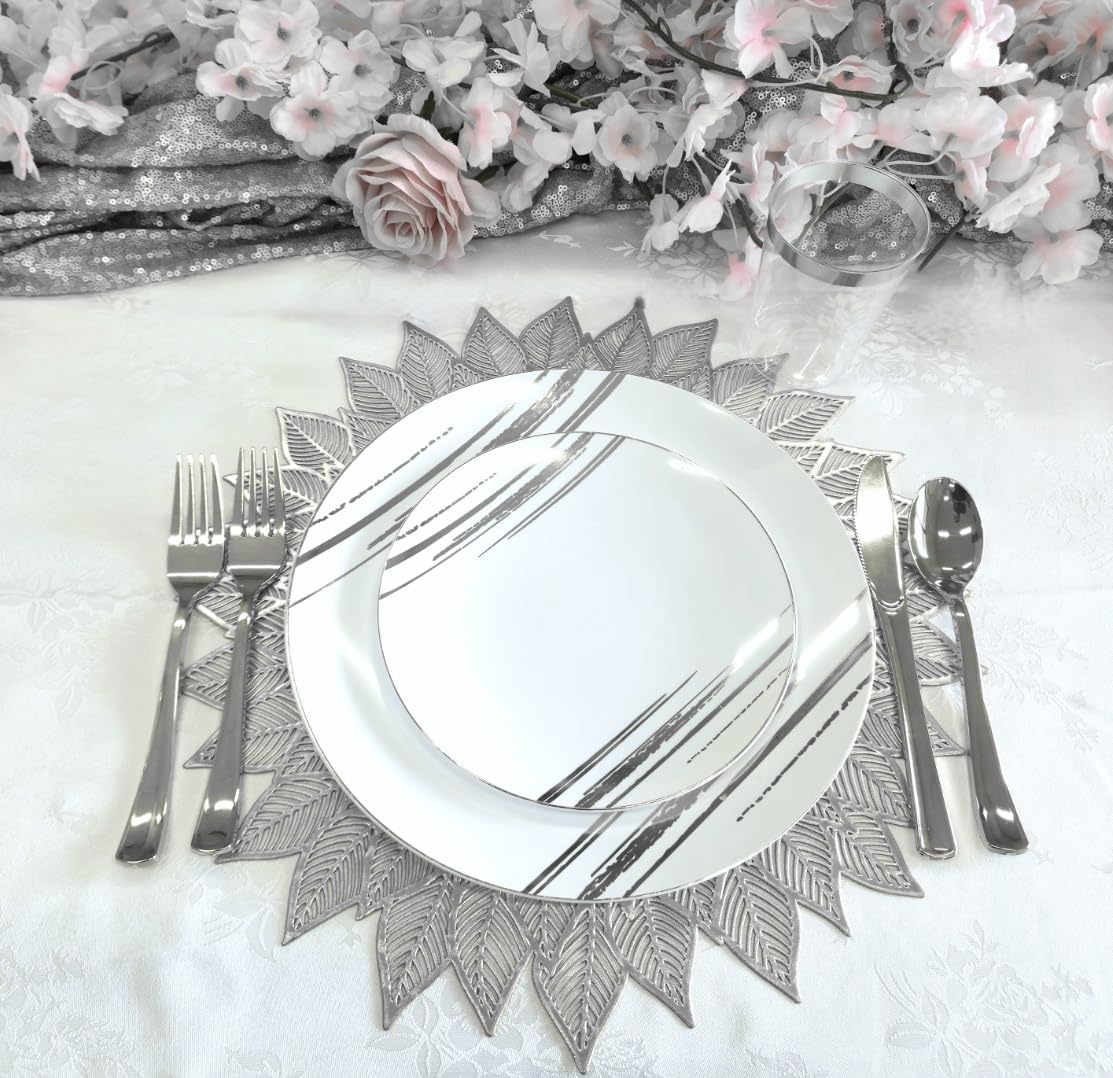 120-Piece Metallic Vinyl Placemats Set - Shiny Silver Pressed Place Mats for Weddings, Parties & Special Occasions - Elegant Table Decor & Centerpiece Accent