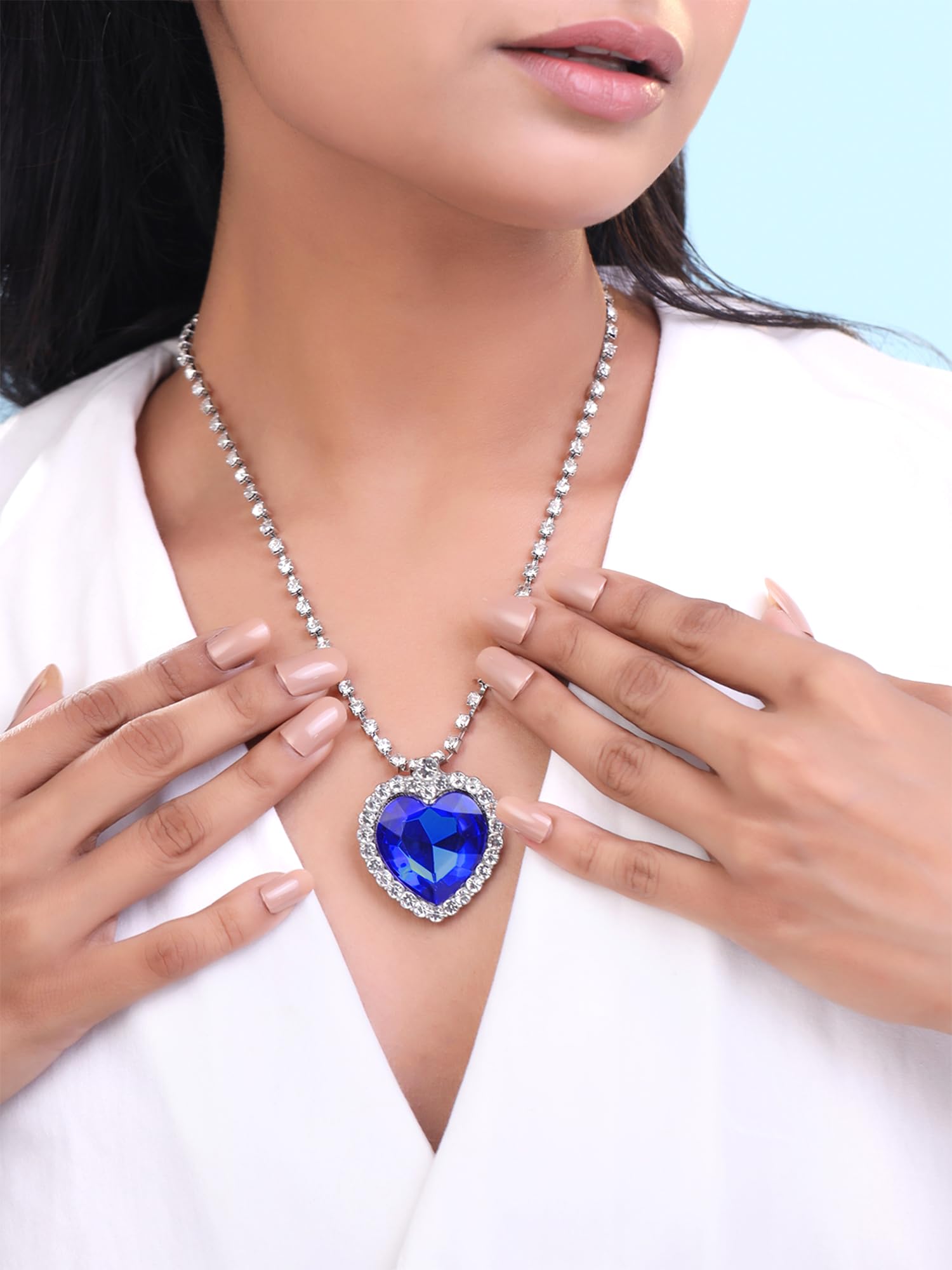 Blue Ocean Heart Austrian Crystal Pendant Necklace with Studded Chain for Women & Girls - Elegant Yellow Chimes Jewelry Gift for Birthday, Anniversary & Special Occasions