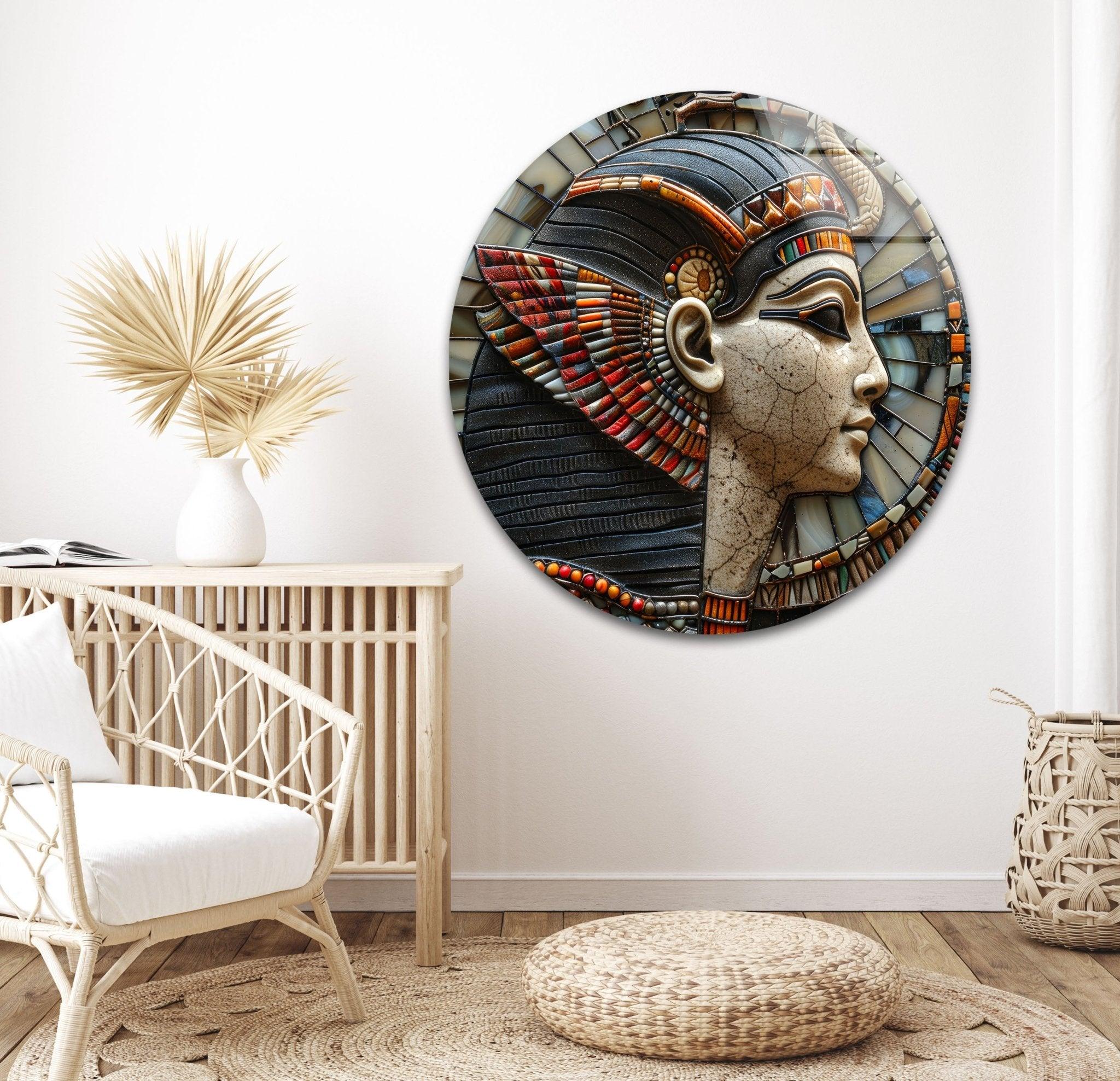 Ancient Egyptian Pharaoh Glass Wall Art - Handmade Stained Glass Window Decor for Home, Office & Gifts - Perfect for Living Room, Bedroom & Meditation Spaces