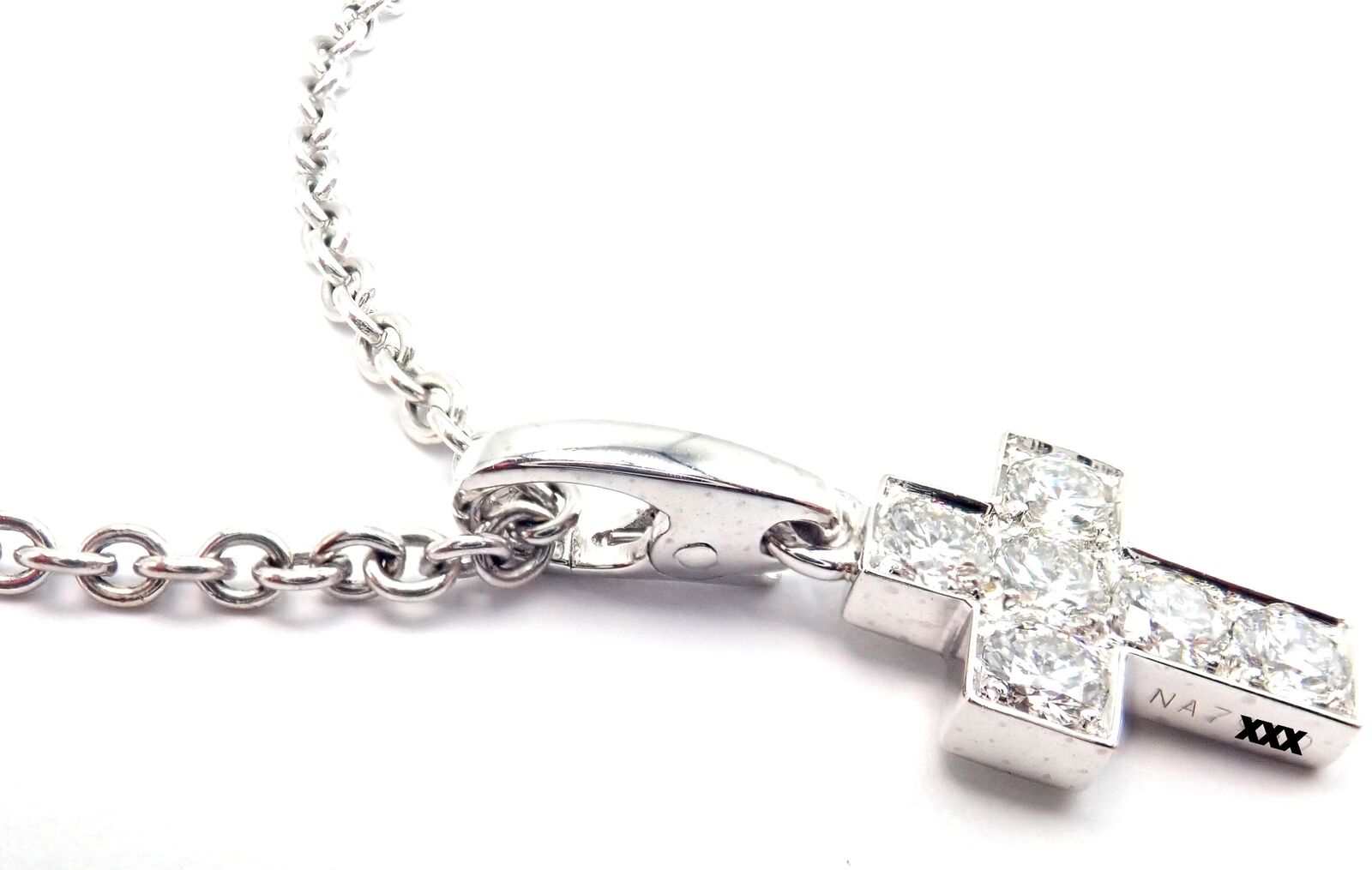 Authentic Cartier 18K White Gold Diamond Cross Pendant Necklace for Women - Luxury Jewelry Gift for Christmas, Anniversary & Special Occasions