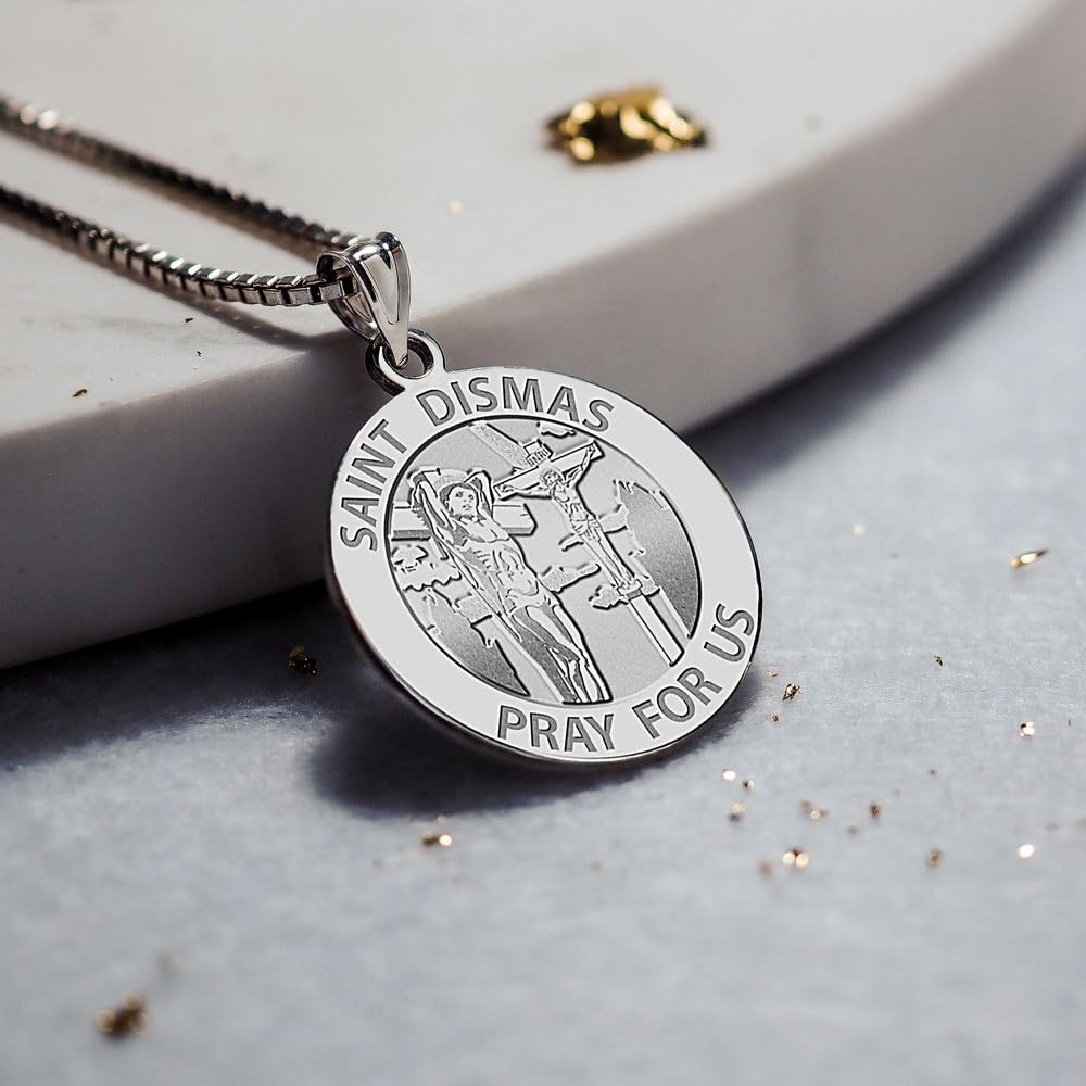 Saint Dismas Religious Medal Pendant - Sterling Silver, 10K & 14K Gold Options - Round Christian Jewelry for Protection - Perfect Gift for Men & Women - Ideal for Baptisms, Confirmations & Daily Faith Inspiration