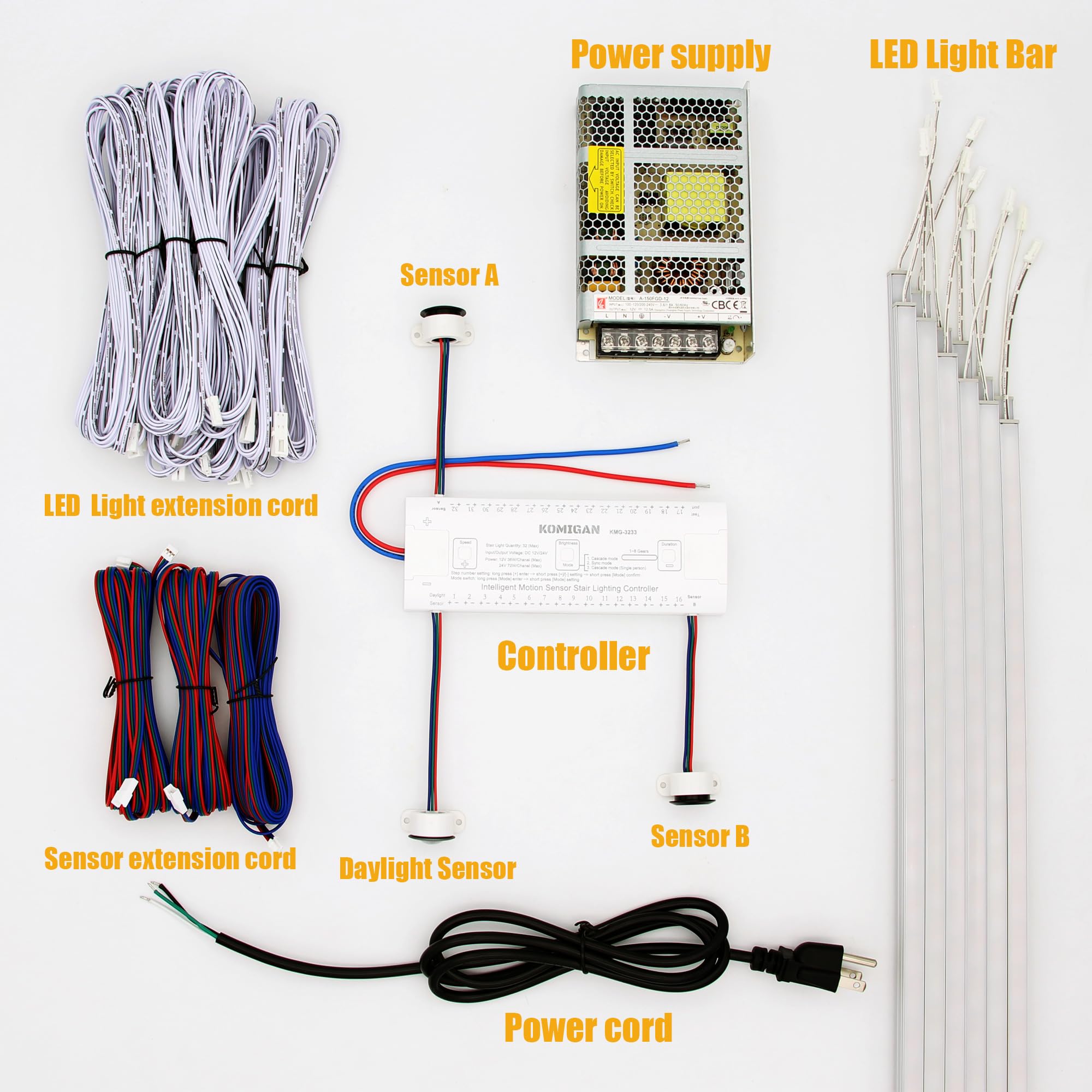 Motion-Activated Cascading LED Stair Lighting Kit KMG-3233 - 23.6