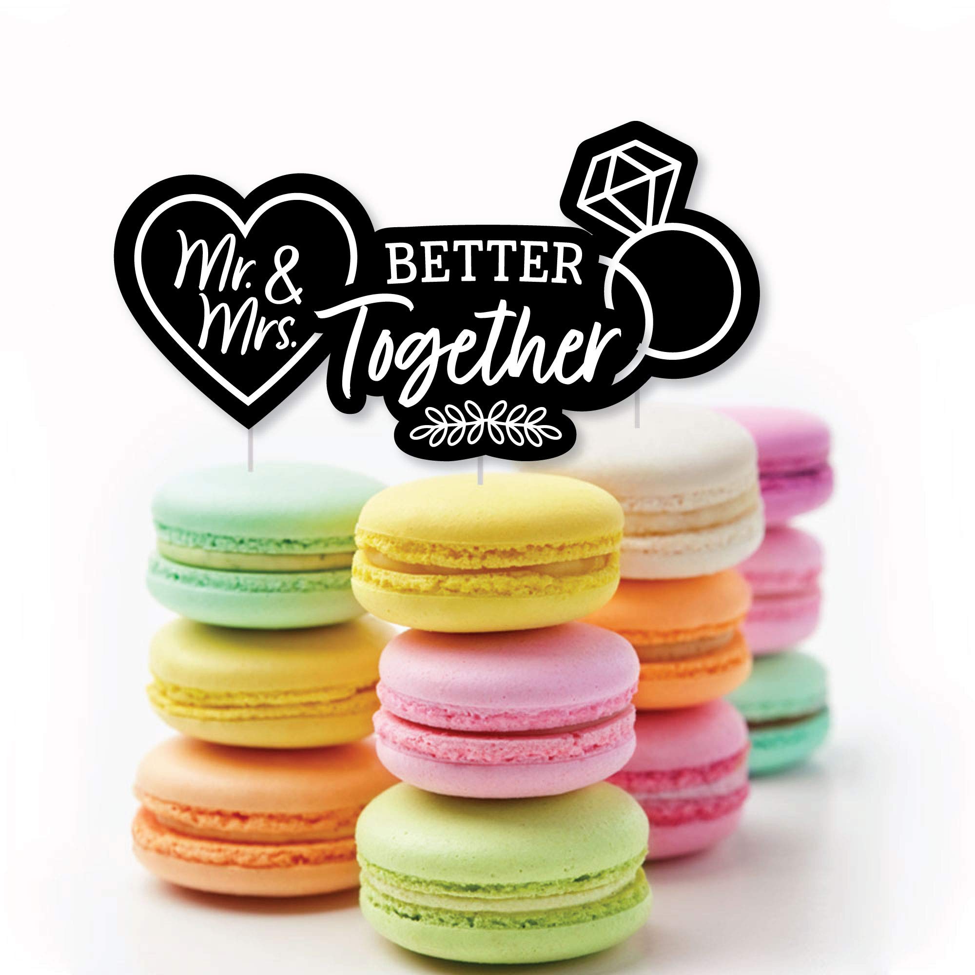 Mr. and Mrs. Dessert Cupcake Toppers - Elegant Black & White Wedding Cake Decorations (Set of 24) - Perfect for Bridal Showers, Anniversary Parties & Romantic Celebrations