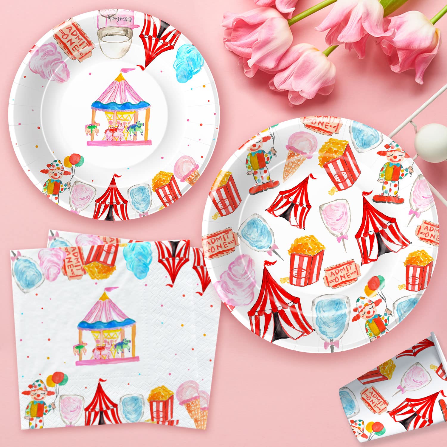 Circus Carnival Birthday Party Supplies Set - 24-Piece Dinnerware Kit with Plates, Cups & Napkins for Carnival Themed Decorations | Perfect for Kids Birthday Parties, Circus Events & Themed Celebrations