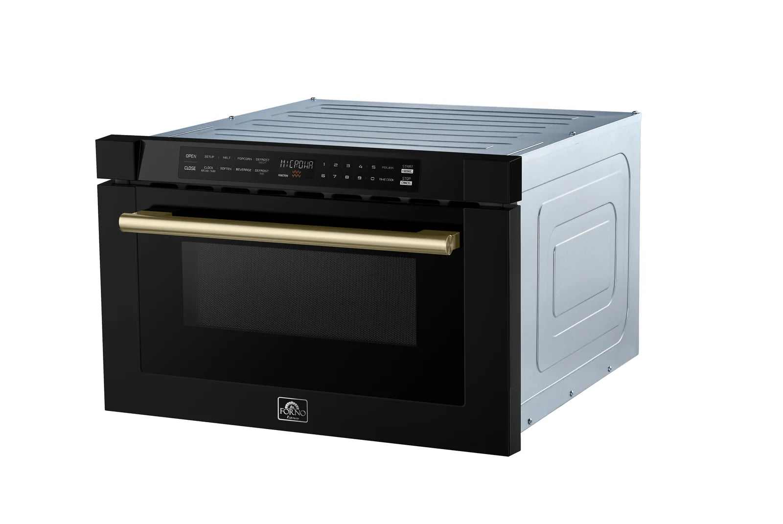 Forno 24 Inch Built-In Microwave Drawer in Black with Antique Brass Finish - FMWDR3000 24BLK - Perfect for Modern Kitchens & Small Spaces