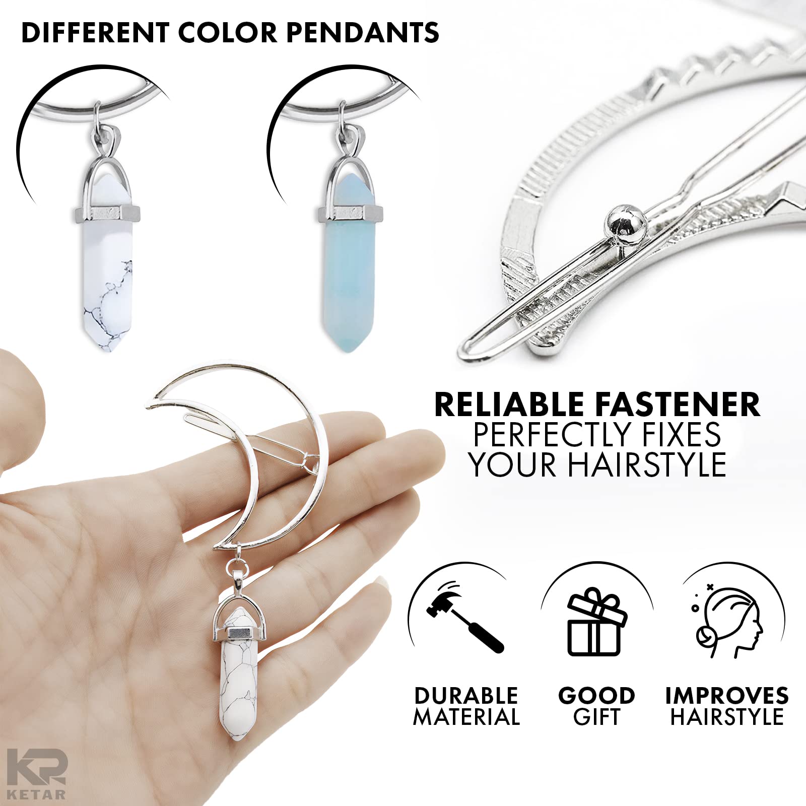 2Pcs Silver Half Moon Rhinestone Hair Clips for Women - Blue & White Crystal Hair Barrettes, Decorative Hair Pins with Moon Charms, Cute Hair Accessories for Girls (Perfect for Parties, Weddings & Everyday Wear)