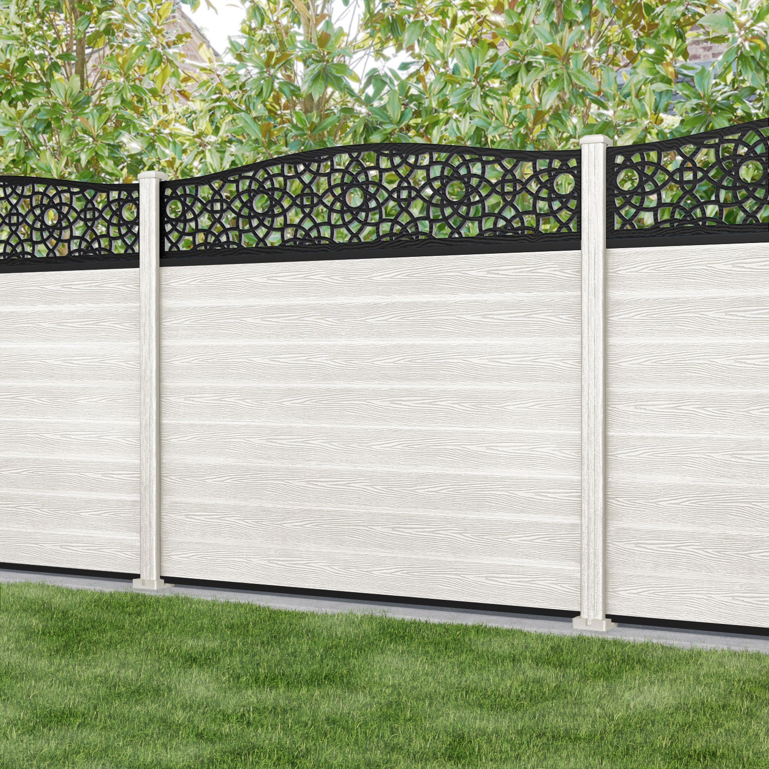Classic Amber Curved Top Fence Panel - Light Stone Composite Fencing with Durable Posts | Perfect for Backyard Privacy, Garden Borders & Pool Safety
