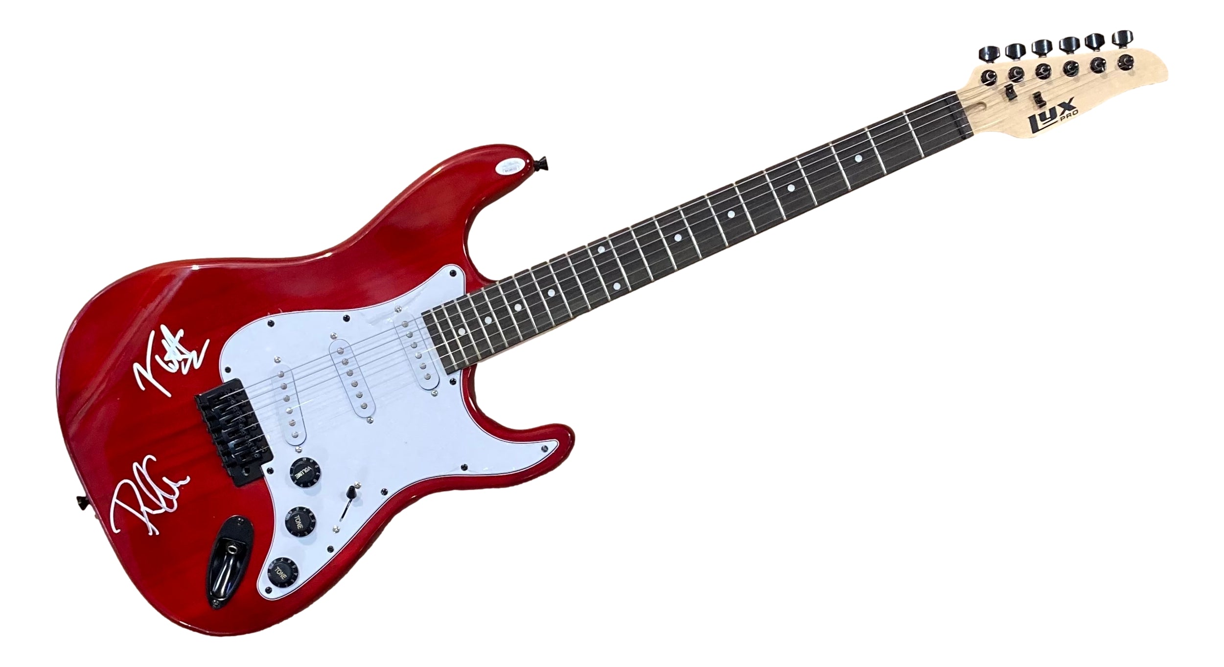Def Leppard Signed Red Electric Guitar by Joe Elliott & Phil Collen - JSA Authenticated - Perfect for Rock Memorabilia Collections & Music Fan Gifts