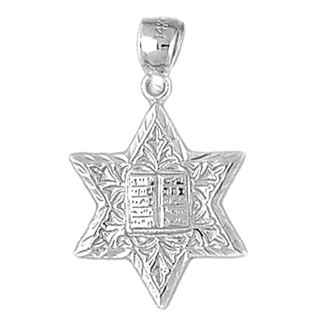 14K White Gold Star of David Pendant with Ten Commandments - 26mm Religious Jewelry for Men & Women - Perfect for Hanukkah Gifts, Bar Mitzvah & Jewish Celebrations