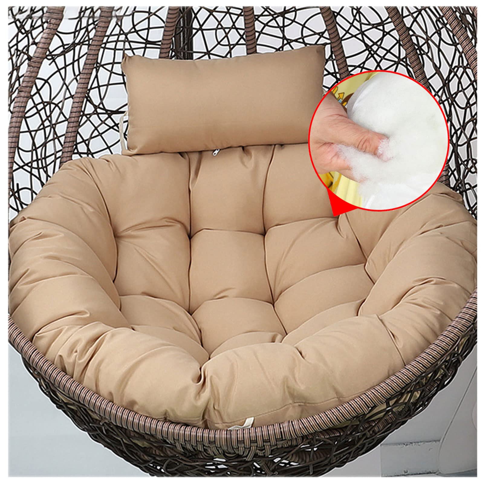DZKJ Egg Chair Cushion Replacement - Sunscreen Polyester Fabric Swing Chair Pad for Indoor & Outdoor Use - Adjustable Pillow Hammock Cushion (105cm, Khaki) - Perfect for Patio, Garden, and Relaxation Spaces