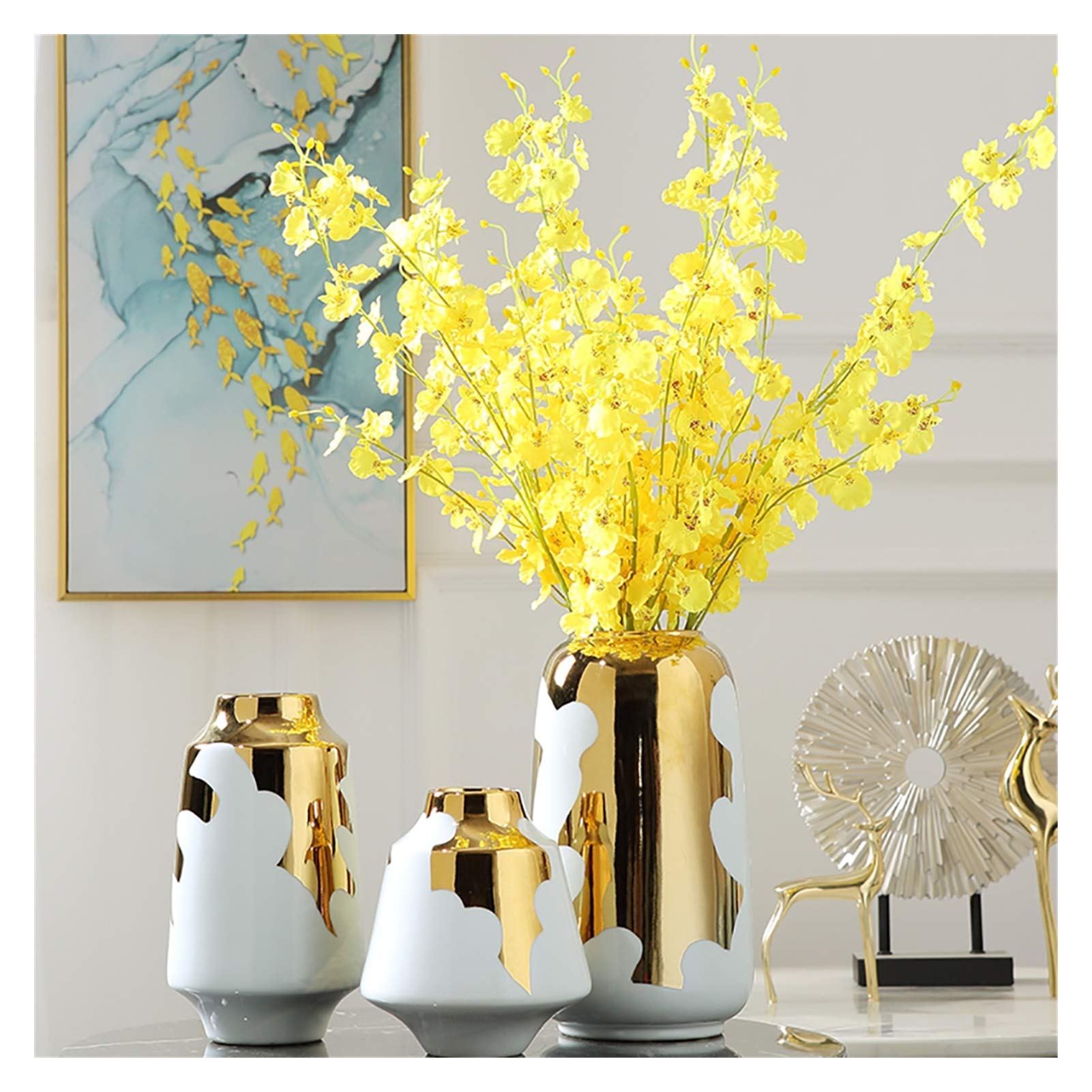 3-Piece Ceramic Flower Vase Set - Elegant Home Decor for Wedding, Party & Living Room | Handcrafted Decorative Vases with Floral Design | Perfect Gift Idea for Housewarming & Special Occasions | Ideal for Centerpieces, Shelf Displays & Floral Arrangements