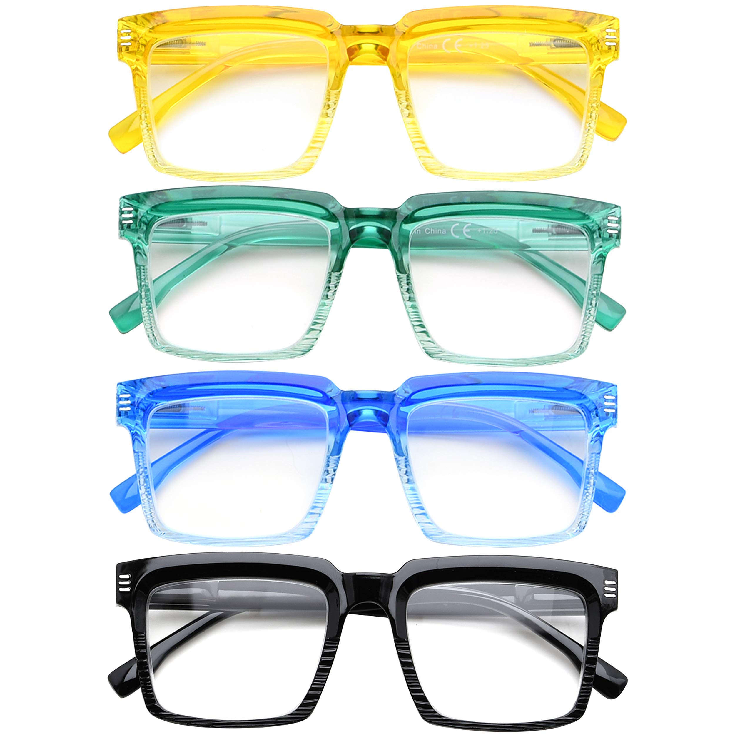 CessBlu Women's 4-Pack Fashion Square Reading Glasses - Oversized Lightweight Readers for Women - Perfect for Reading, Working & Computer Use