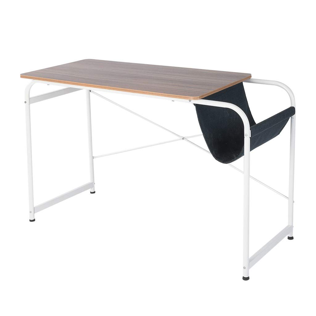 Modern Home Office Desk with Storage Bag - White & Coffee Executive Computer Desk for Laptop Work & Study | Perfect for Small Spaces & Remote Work