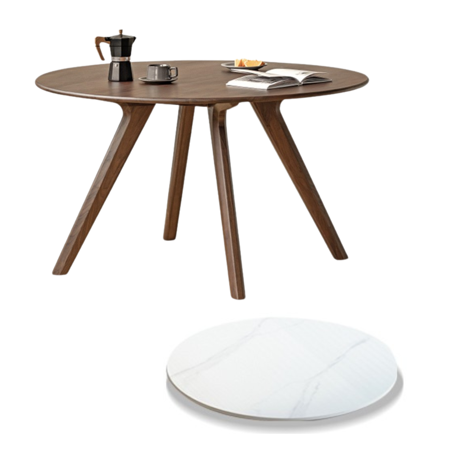 55.1x55.1x29.5 inch / 140x140x75 cm / Rich Dark Walnut Color / round table + 0.8m rock board turntable