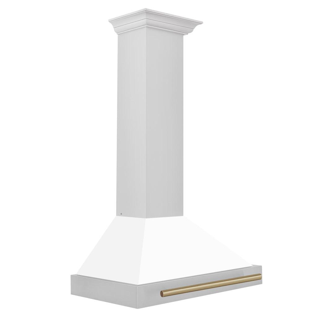 ZLINE KB4STZ Autograph Edition Convertible Stainless Steel Range Hood - White Matte Shell with Champagne Bronze Accents | Professional Kitchen Ventilation for Modern Homes