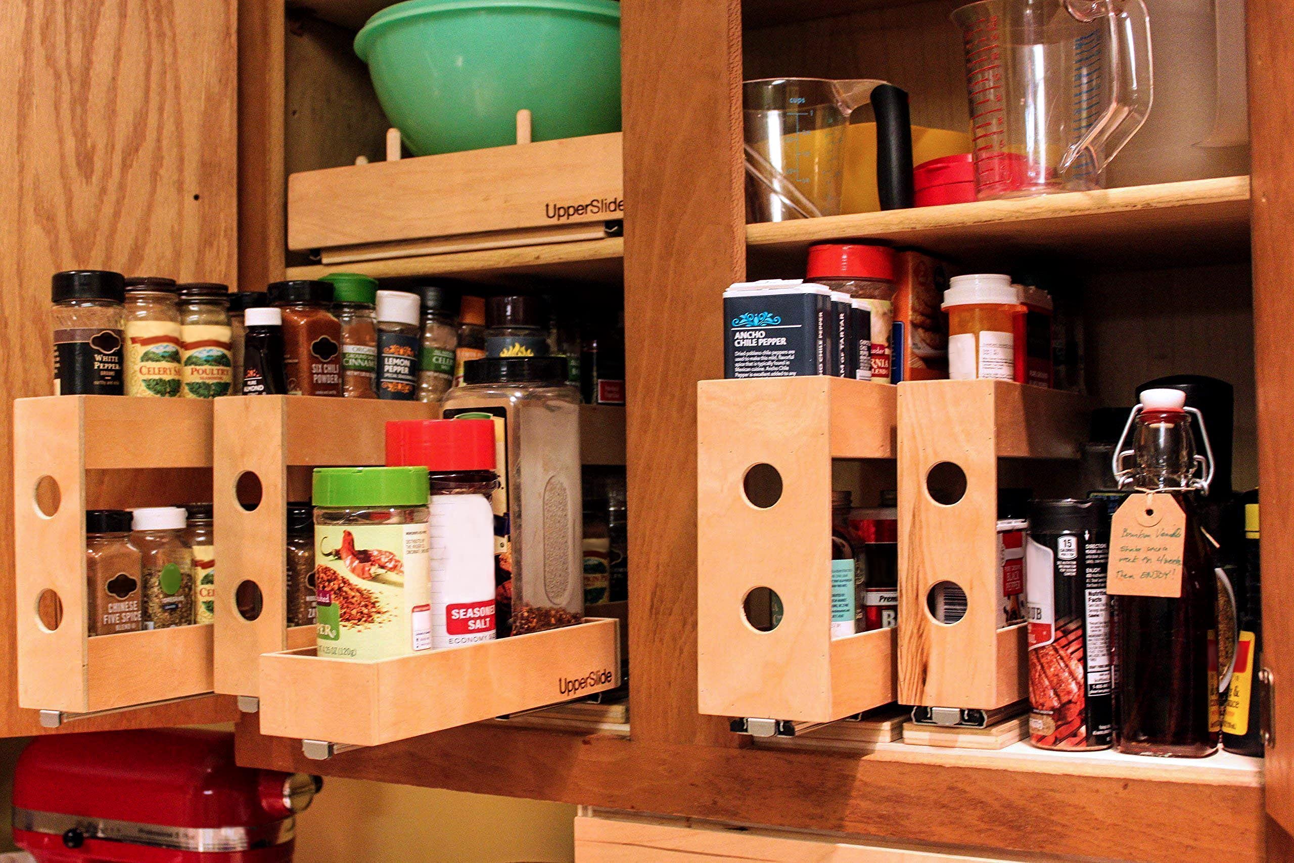 Pull Out Sliding Spice Rack for Kitchen Cabinets - Large Double Tier Organizer for Spices & Condiments (Model US 303DL) | Perfect for Upper Cabinet Storage & Pantry Organization