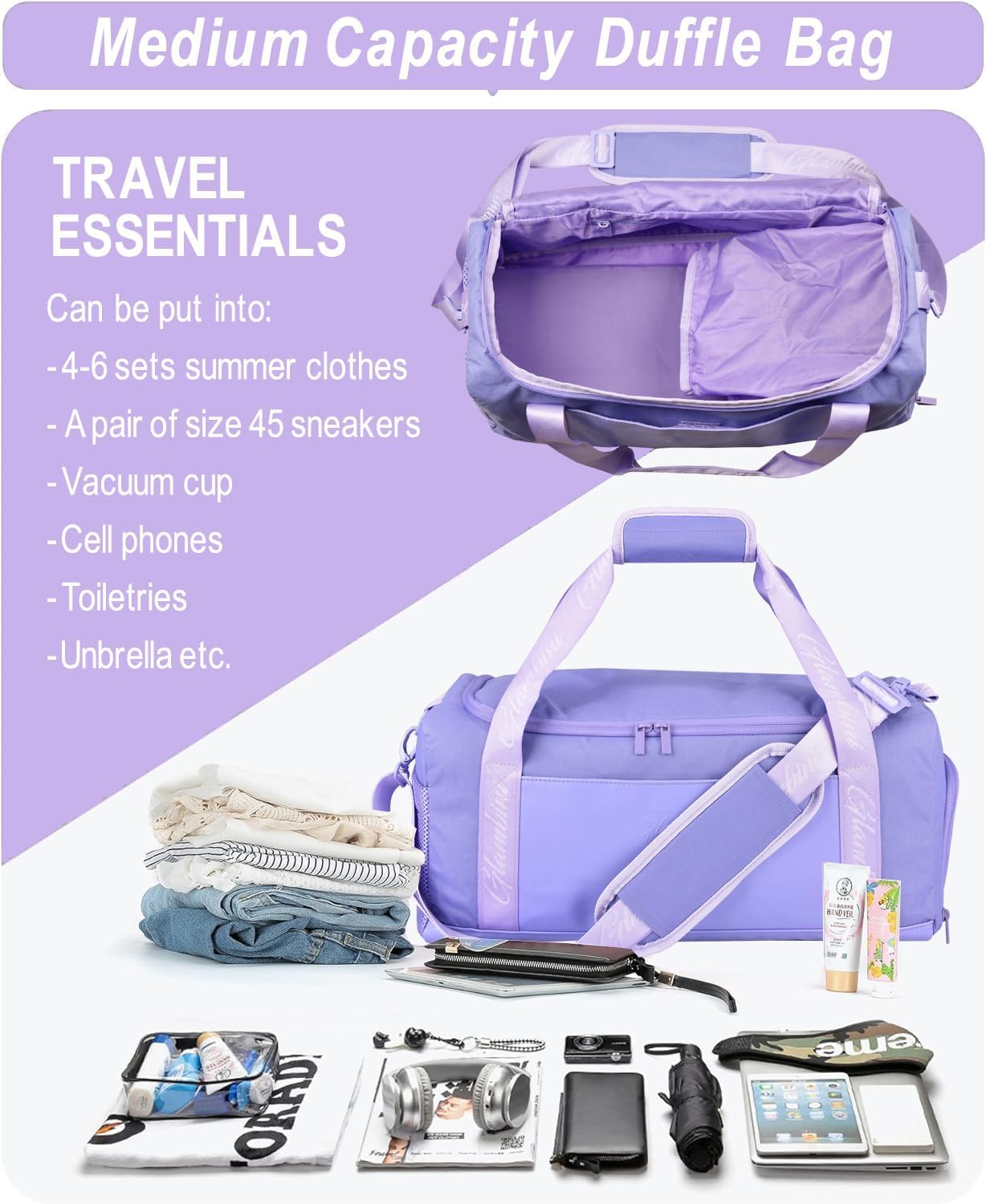 24L Waterproof & Tear-Resistant Duffle Bag with Shoes Compartment - Overnight Weekender Travel Gym Bag for Women & Girls - Perfect for Sports, Gym, Travel & Weekend Getaways