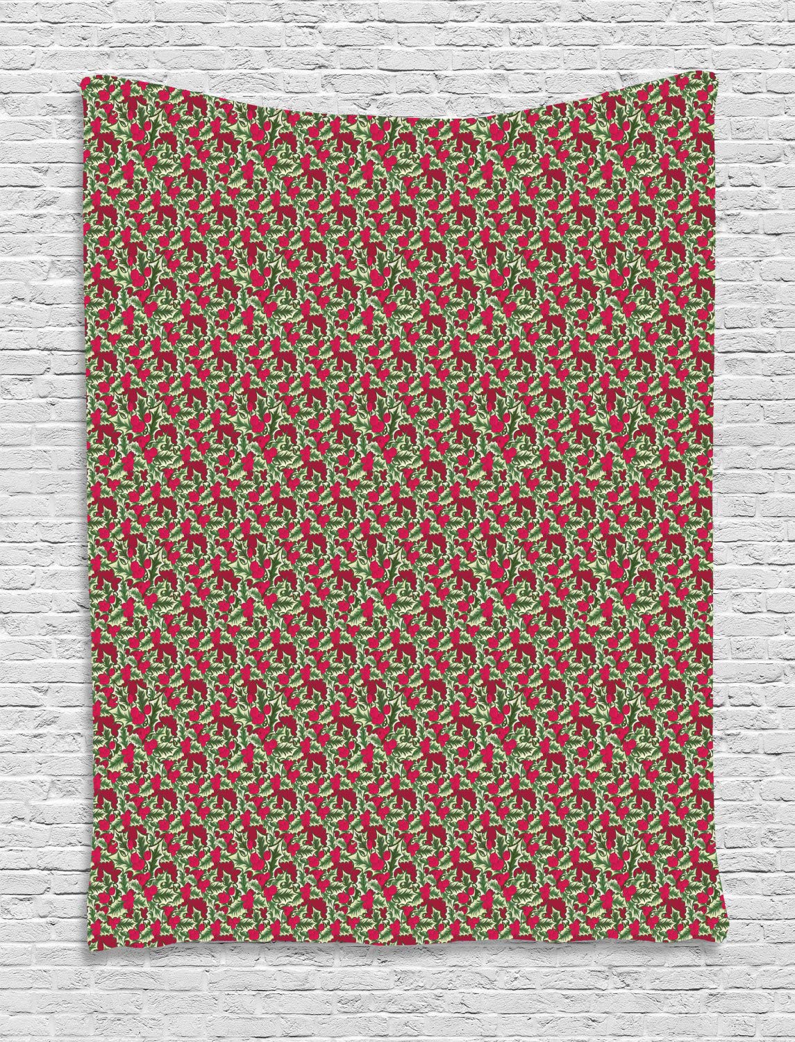 Ambesonne Floral Tapestry Wall Hanging - Christmas Flower & Berry Branches Pattern Decor for Bedroom, Living Room, Dorm - 60