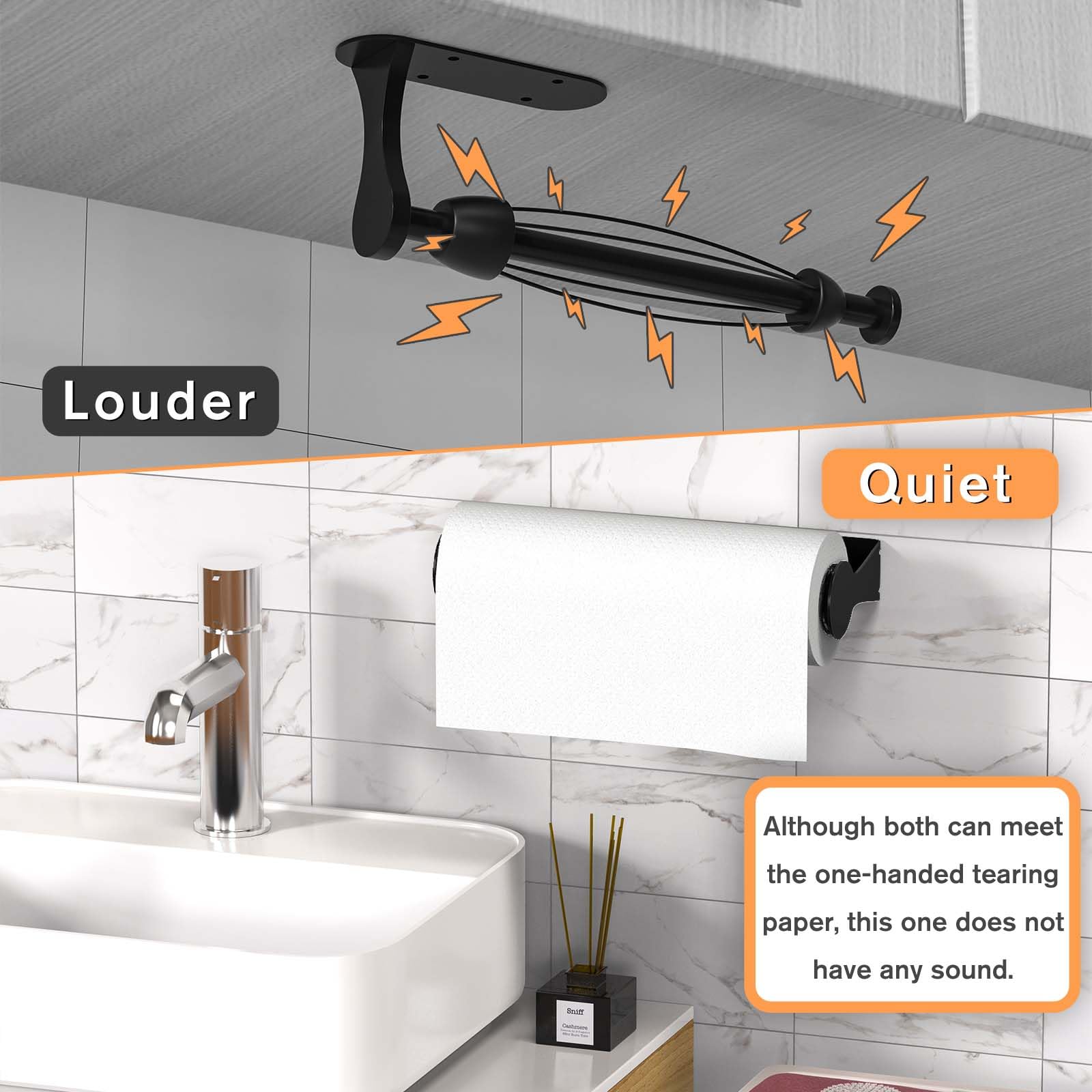 Stainless Steel Under Cabinet Paper Towel Holder - One Hand Tear Adhesive Wall Mount with Ring Spring for Kitchen, Bathroom, Office | Space Saving Black Paper Towel Dispenser for Easy Cleaning & Organization