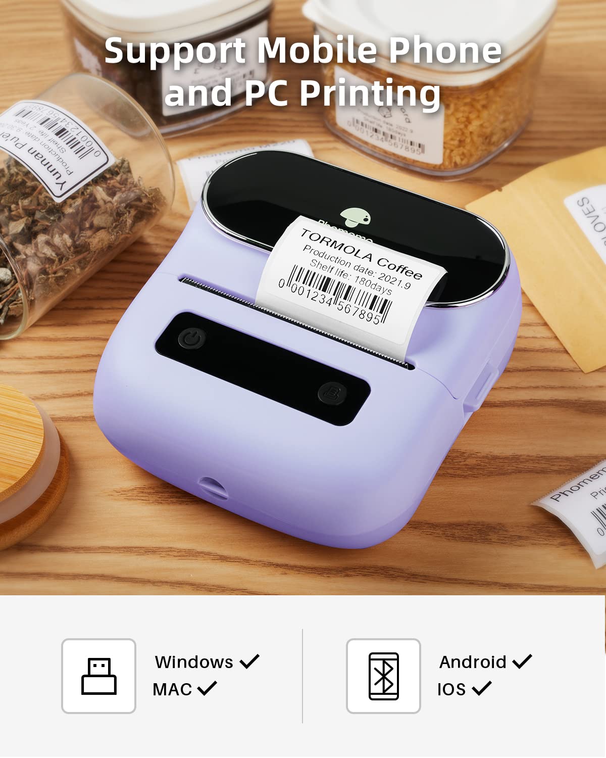 Phomemo Bluetooth Thermal Label Maker - Portable Barcode & Address Printer for Home, Mailing, Small Business & Clothing | 3 Label Sizes Included | Perfect for Organizing, Shipping & Retail Labeling