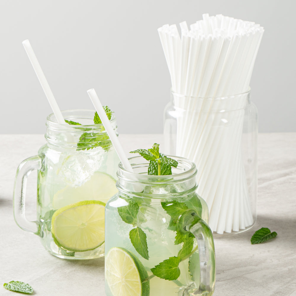 Eco-Friendly Compostable White PLA/PBAT Plastic Straws - 8 1/4 Inch, 2000 Count Box - Perfect for Restaurants, Cafes, Parties & Sustainable Events
