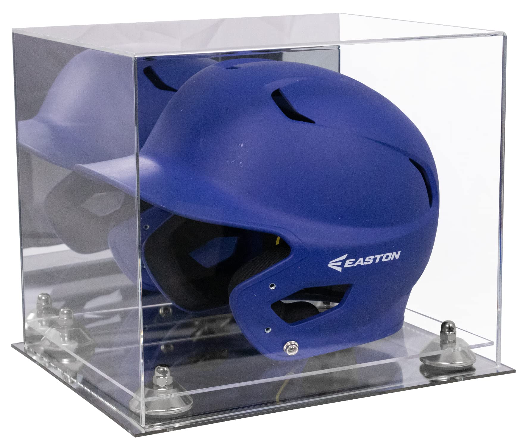 Acrylic Baseball Batting Helmet Display Case with Mirror - Silver Risers & Mirror Base (V22/A012) - Perfect for Showcasing Collectibles in Home, Office, or Sports Memorabilia Stores