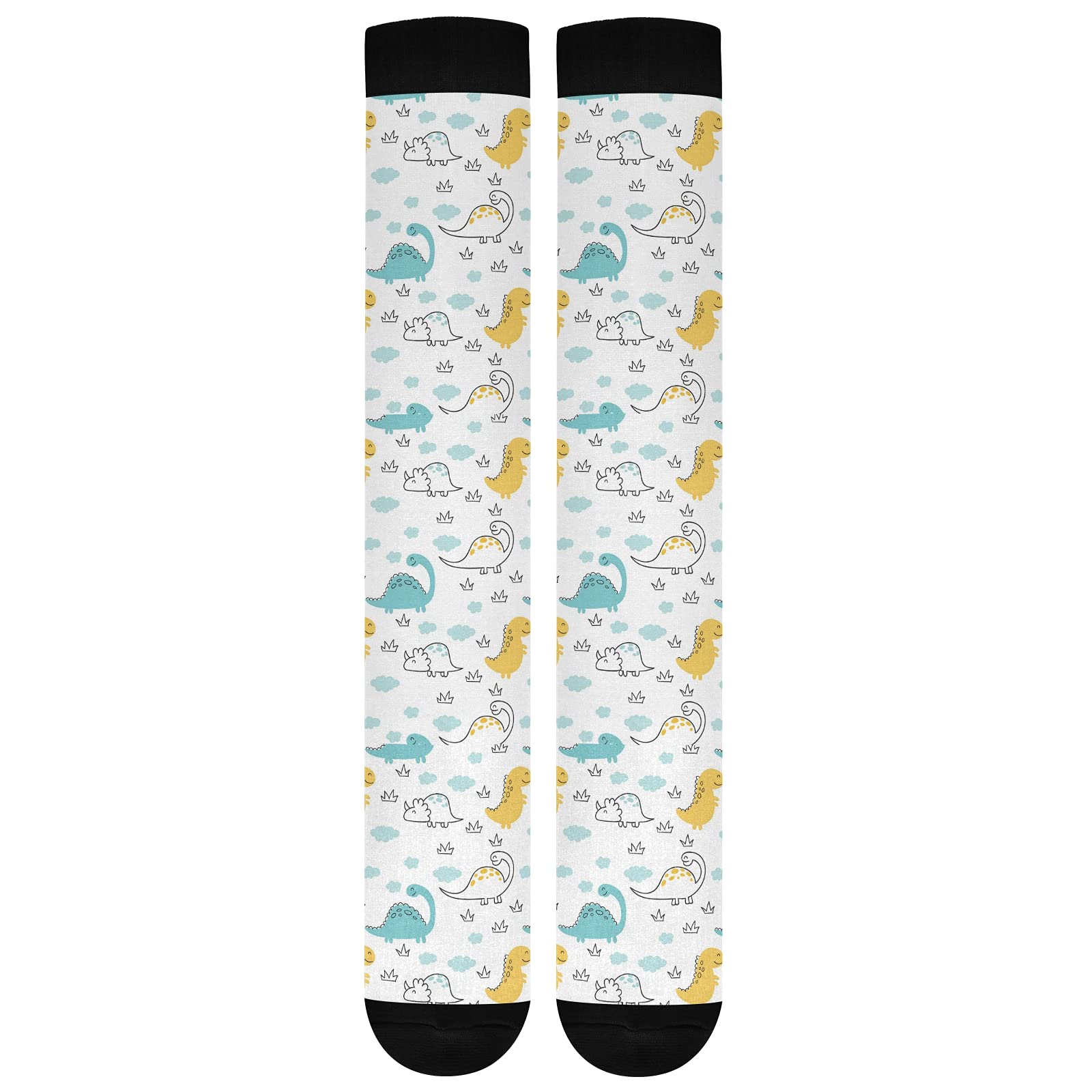 JUNZAN Cute Dinosaur Compression Socks for Women & Men - Breathable Arch Support Socks for Running, Cycling, Nursing & Travel - Improve Blood Circulation & Reduce Fatigue