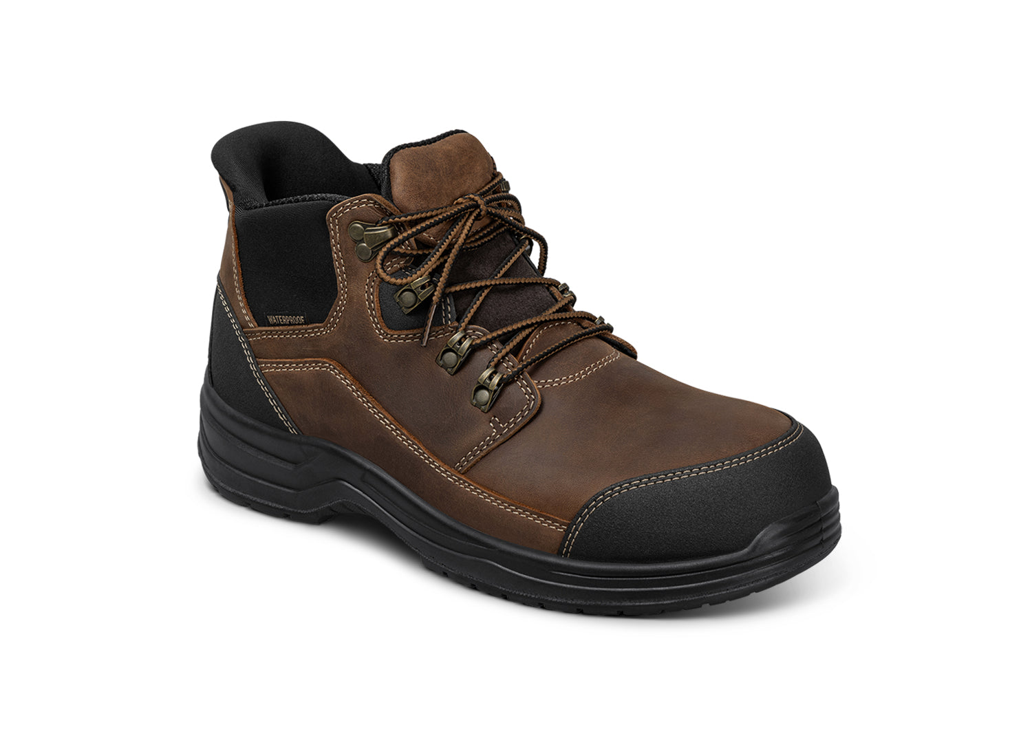 Graphite Hands Free Slip-On Work Boots for Men - Comfortable Brown Leather Safety Shoes for Construction, Warehouse & Outdoor Work