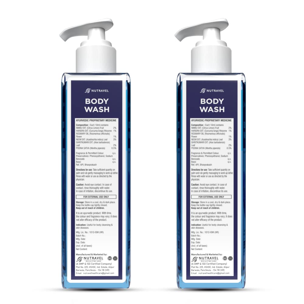 Nutravel Ayurvedic Herbal Body Wash - 200ml Natural Plant Extract Cleanser (Pack of 2) | Gentle Daily Shower Gel for Sensitive Skin & Aromatherapy Relaxation