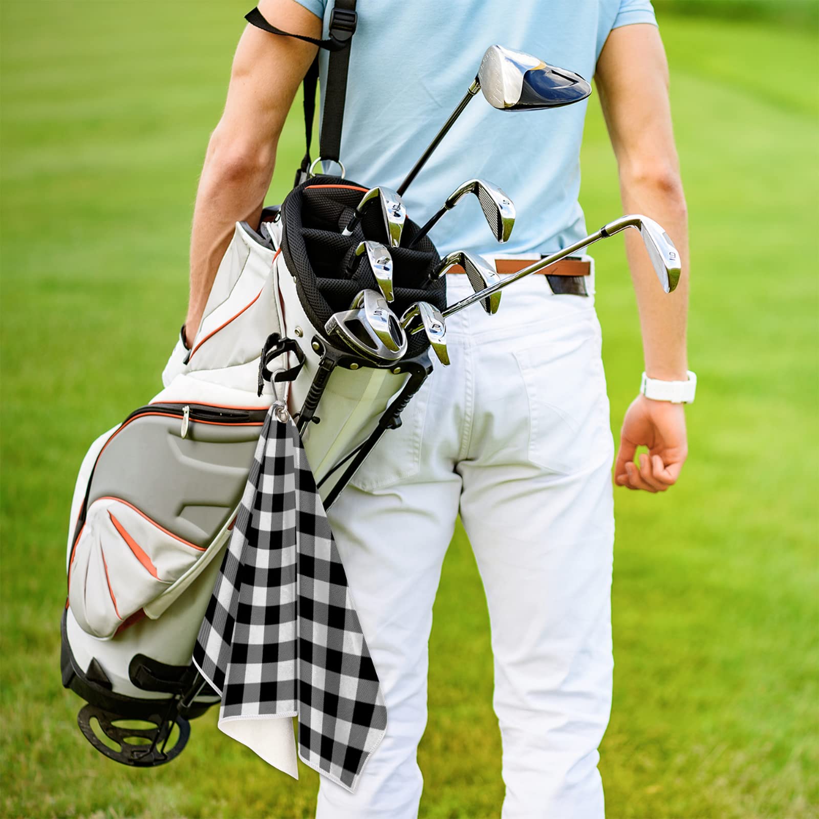 Buffalo Plaid Golf Towel with Clip for Golf Bags - 15