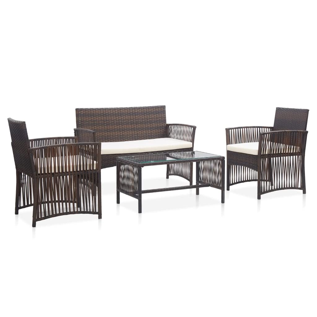 CHARMMA 4-Piece Patio Lounge Set with Cushions - Brown Poly Rattan Outdoor Furniture for Garden, Poolside & Backyard Relaxation