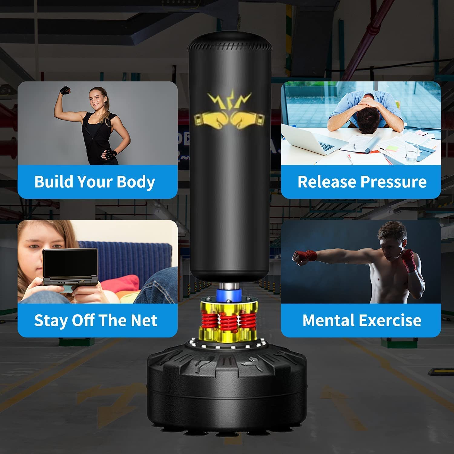 70'' Heavy Duty Boxing Punching Bag with Stand & Base - Professional MMA, Muay Thai, Kickboxing Training Equipment for Adults - Perfect for Home Gym, Martial Arts, and Fitness Workouts