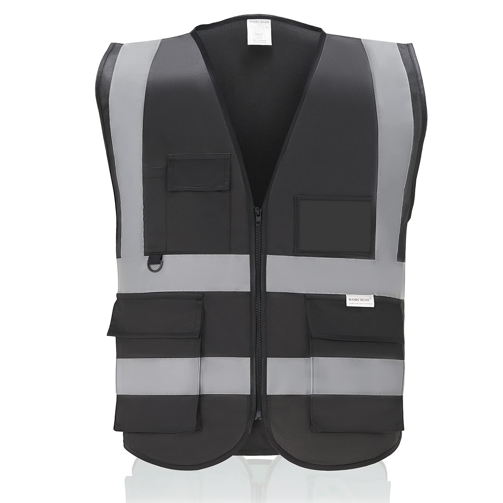 High Visibility Reflective Safety Vest with Pockets & Silver Stripes - ANSI Certified for Men & Women (Black, Medium) - Ideal for Construction, Cycling, Running & Night Work