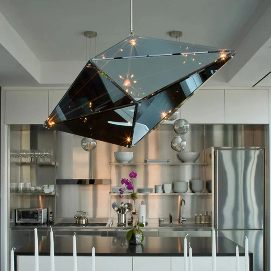 Modern Angular Diamond Style LED Pendant Light - Elegant Ceiling Lighting for Dining Room, Kitchen Island & Bedroom Decor