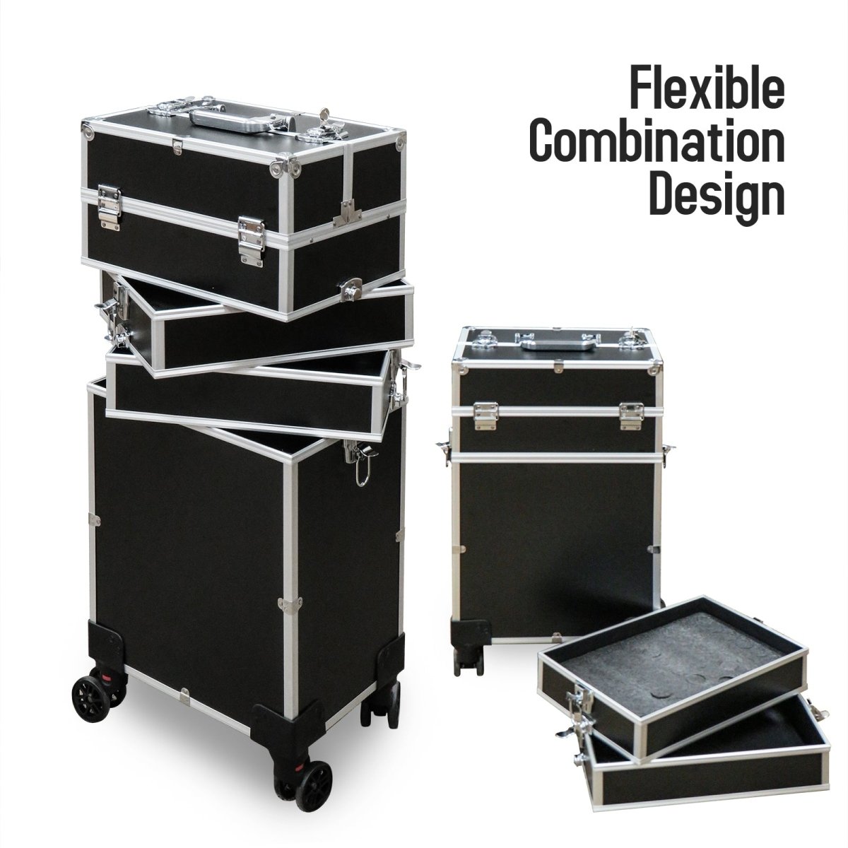 5 in 1 Portable Aluminum Makeup Train Case - Professional Cosmetic Organizer with Mirror & Storage Compartments | Perfect for Travel, Salon & Home Beauty Organization (Model MC181)