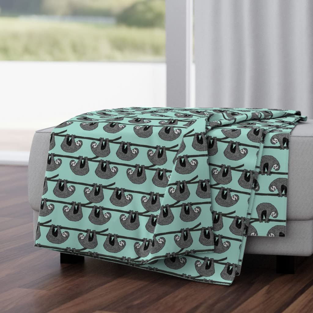 Soft Sloth Print Minky Throw Blanket 50x70 Inches - Gender Neutral Kids Blanket with Rainforest Animal Design in Mint Grey & White | Cozy Bed, Sofa & Nursery Blanket for Boys & Girls