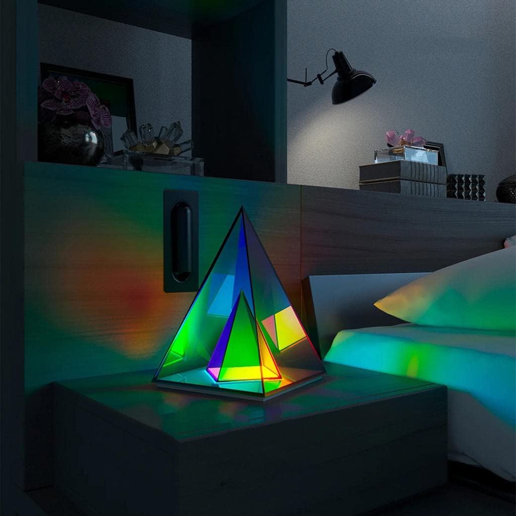 Modern Triangle Table Lamp with USB Charging Port - RGB Remote Control Pyramid Desk Light for Home, Bedroom, Kids Room & Dorm | Perfect for Night Reading, Gaming Setup & Ambient Lighting